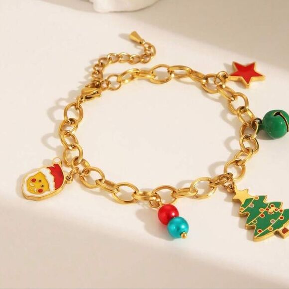 Christmas 🤶 Gold Charm Bracelet Q220 - Picture 4 of 6